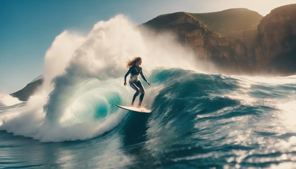 women surfing massive waves