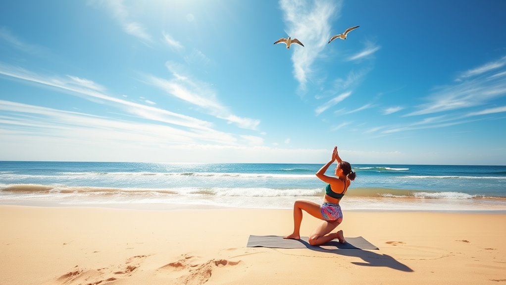 beach yoga boosts emotional well being