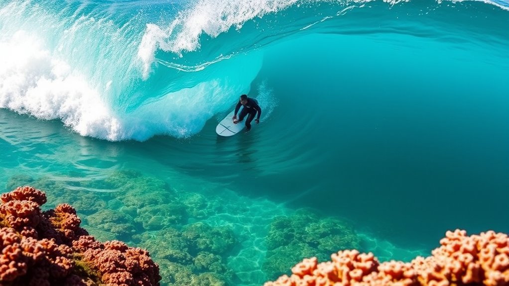 powerful reef breaking surf hazards