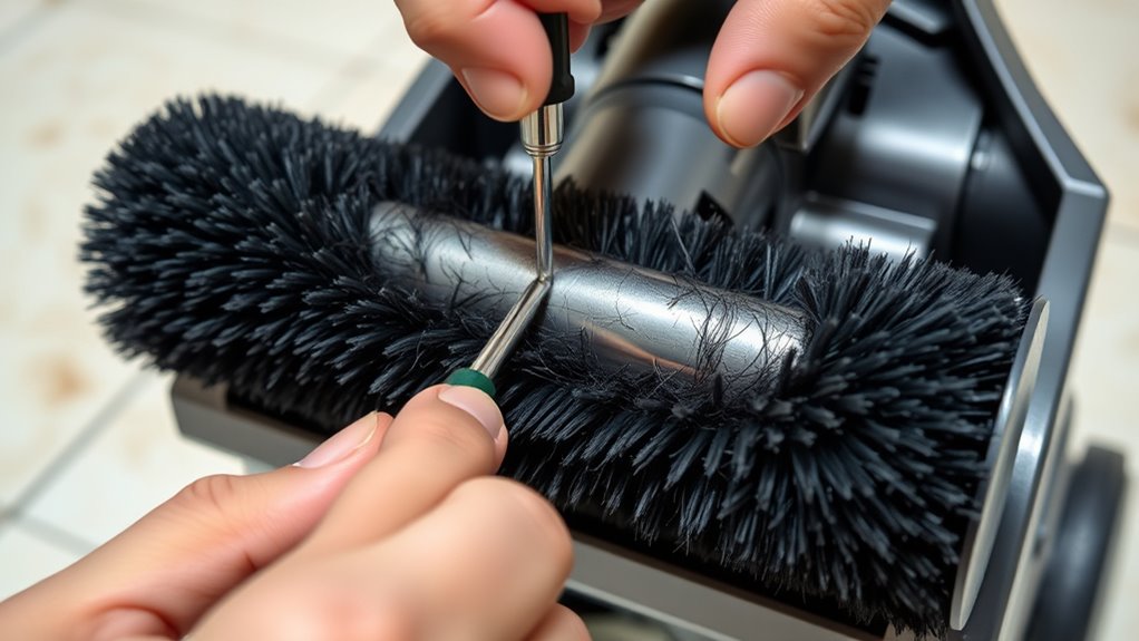 inspect brush roll for obstructions