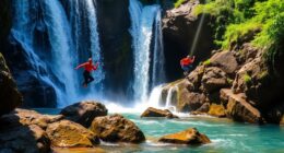 waterfall and cave exploration